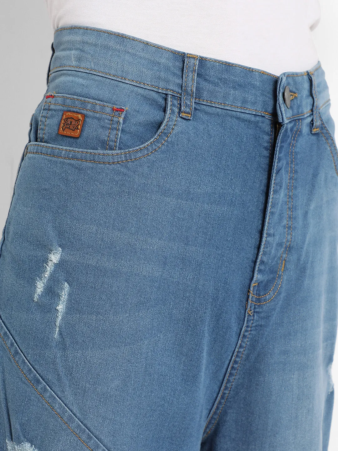 Asymmetrical Stitch Denim Jeans