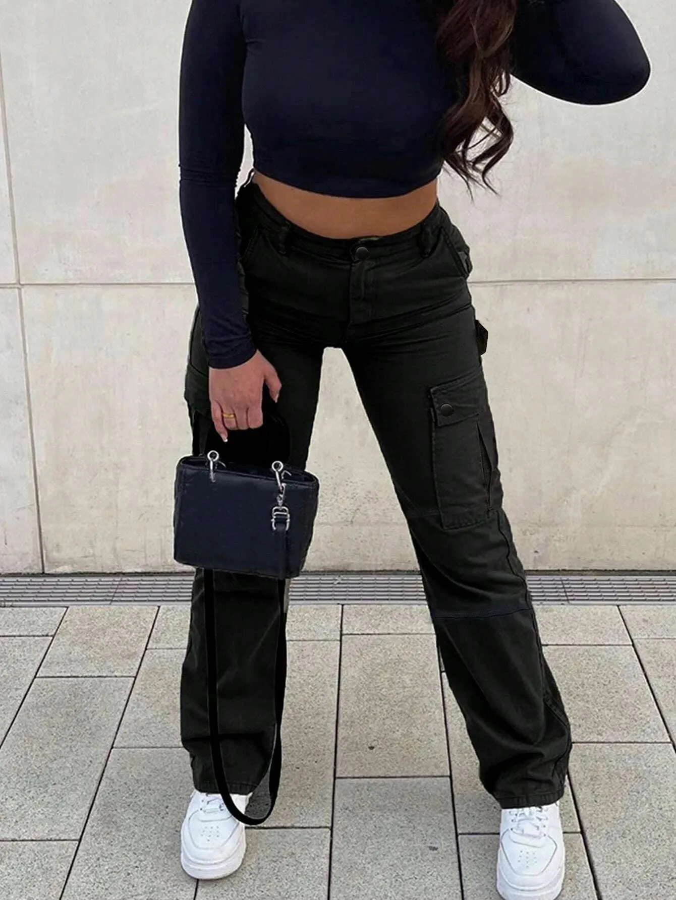 Cotton Blends Flap Pocket Side Cargo Pants