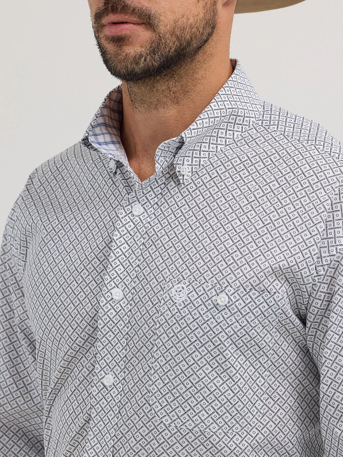 Men's Wrangler George Strait Long Sleeve Button Down Shirt- Bars White